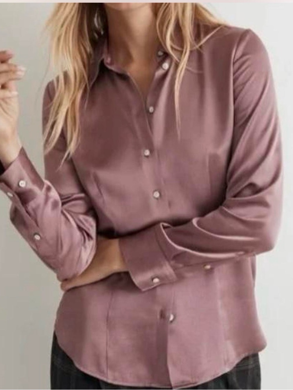 Madewell Satin Button-Down Shirt in Rosewood size 8